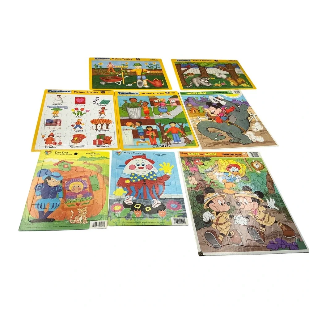 Disney Puzzle Patch Vintage Frame Tray Puzzle Lot 80s 90s Mickey Minnie 8pc Set